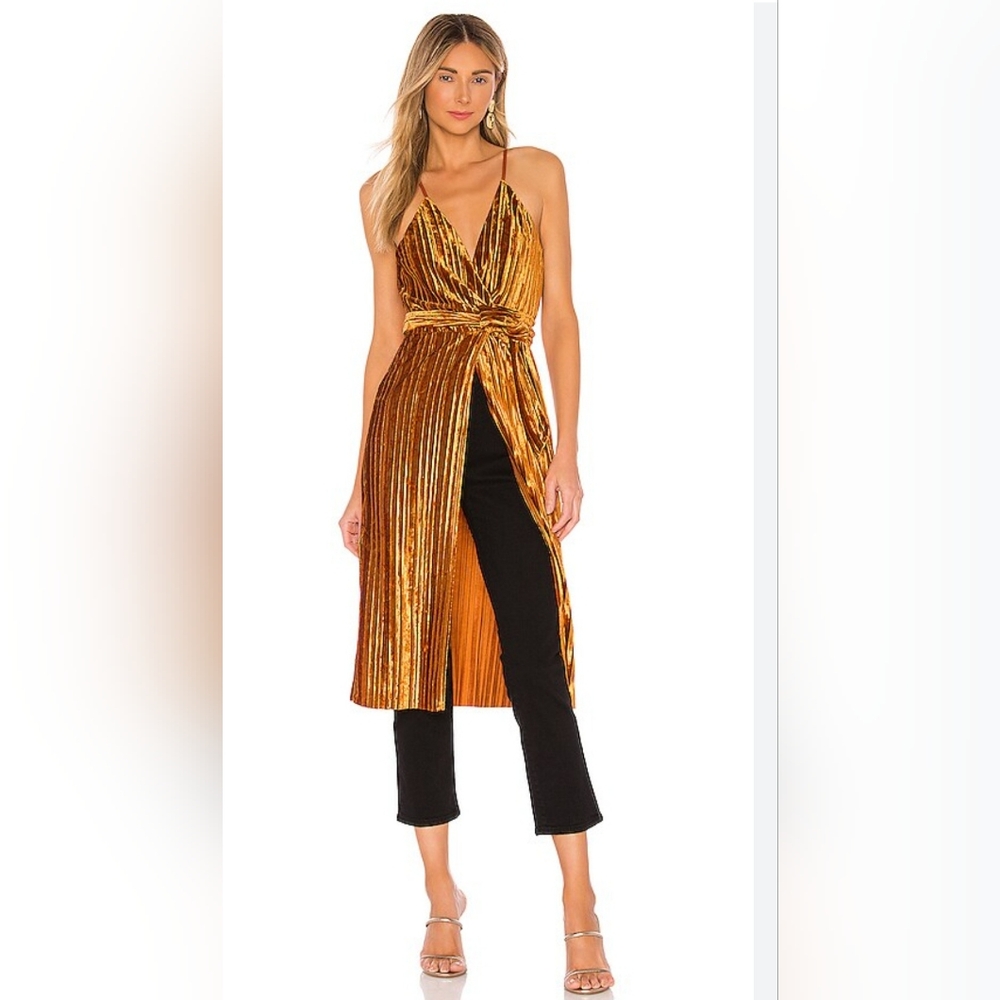 House of Harlow 1960 x Revolve Pearl Velvet Copper Slit Wrap Dress Tunic S EUC